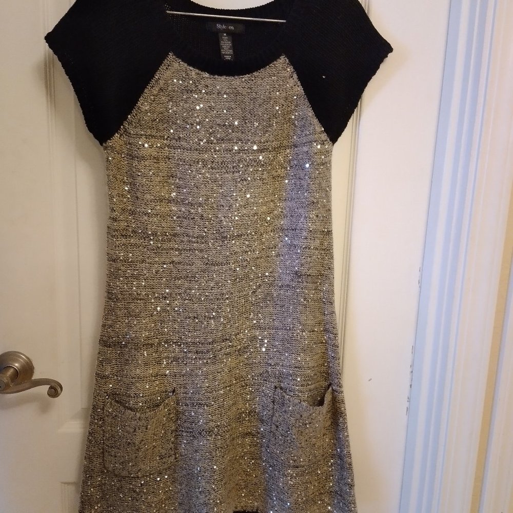 Sequined cap sleeve sweater dress